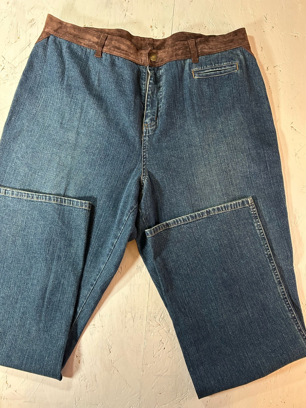 Ralph Lauren Women’s 16W Brown Suede Trim Denim Jeans
